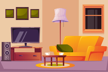 Living room home with TV interior house concept. Vector design graphic illustration