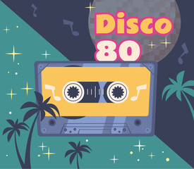 Retro dance party music funky poster background concept. Vector graphic design illustration
