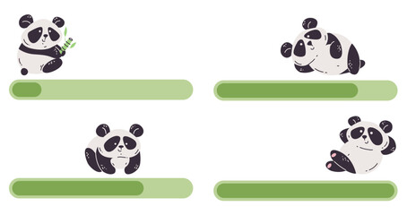 Load bar with panda jungle animal download progress time concept. Vector graphic design illustration