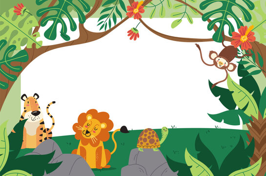 Animal jungle cartoon safari wild background concept. Vector design graphic illustration
