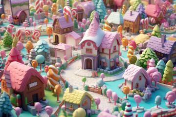 Small and cute candy village. High quality photo Generative AI