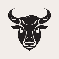 Bull head one color vector logo, emblem or icon. Tattoo art style.