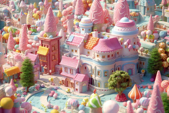 Small and cute candy village. High quality photo Generative AI