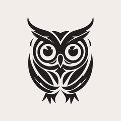 Owl one color vector logo, emblem or icon. Tattoo art style. Symbol of wisdom and knowledge.