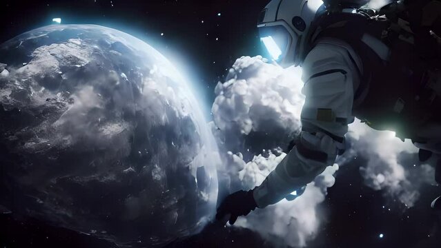 Astronaut in deep space looking at earth from above
3d rendering of space exploration concept, 20203
