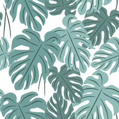 Seamless pattern with tropical green leaves.