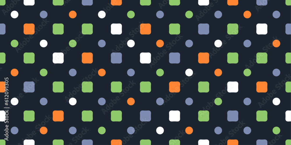 Poster Colored repeating squares. A grid of repeating circles. Modern style with circles and rings on a strict tile.
