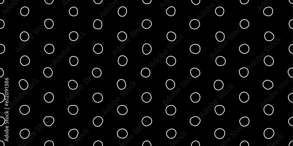 Aufkleber Simple casual stylish polka rings. Several curved white dots on a black background in a seamless pattern. Vector and stylish pattern for design and surfaces.