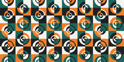 Mosaic pattern with quarters, colorful rings on the tiles. Vector and stylish pattern for design and surfaces.