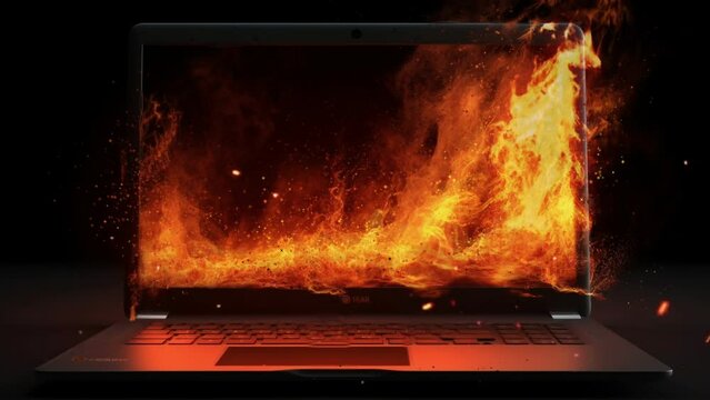 laptop on fire