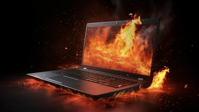 laptop on fire