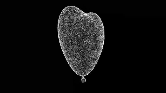 3D Balloon heart rotates on black bg. Object dissolved flickering particles. Holiday festive concept. For title, text, presentation. 3d animation 60 FPS