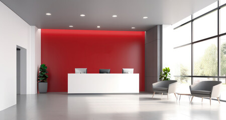 corporate branding white blank frame mockup with modern business offices reception background - Generative AI