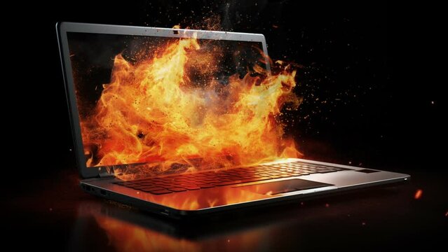laptop on fire