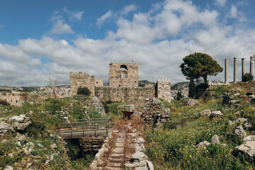 Roman ruins in the Lebanese ancient city of Byblos