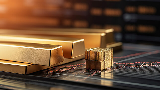 Stock and stock chart, bullion and stock market, trading, graph and bar charts, profits and loss, price, price targets and stock market