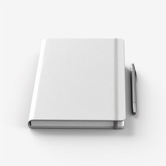 blank notebook isolated on white, white notebook, notebook with pen, blank cover notebook with pen, white background, easy to cut out