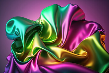 Obraz premium Neon colorful abstract shiny plastic silk or satin wavy background. Generative AI.