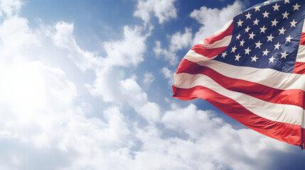 USA flag and blue sky with cloud background