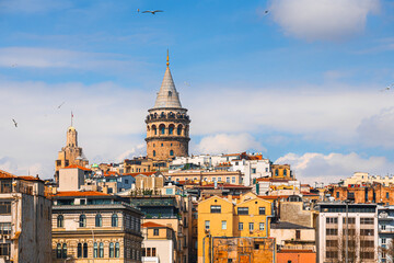 Fototapeta na wymiar Galata Tower and old architecture in Istanbul, Turkey. Summer cityscape 