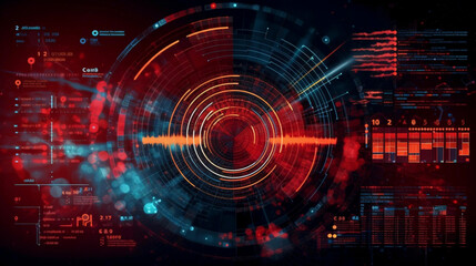 Obraz premium Abstract Futuristic infographic with Visual data complexity, represent Big data concept, node base programming. Cyberspace, technology, internet