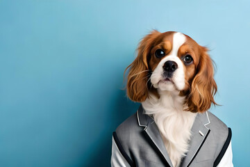 Cavalier King Charles Spaniel on sky blue background