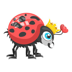 Abstract Flat Cartoon Animal Insect Ladybug With Crown Vector Design Style Elements Fauna Wildlife