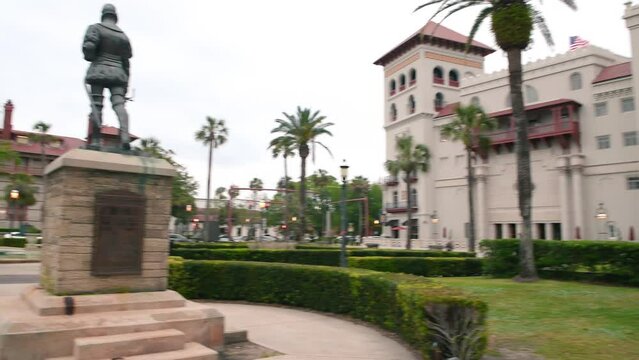 ST AUGUSTINE, FL - APRIL 9, 2018: Flagler College exterior view with tourists