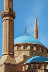Fototapeta na wymiar Close up of the Mohammad Al-Amin Mosque, a Sunni Muslim mosque located in downtown Beirut..