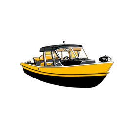 Vector illustration of a boat in yellow on a white background