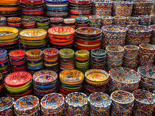 Macro Close up of Traditional ceramic pottery found in Medina and souks throughout Arab countries...