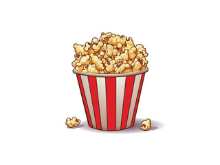 Striped box container with delicious popcorn on a white background. Vector illustration