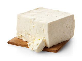 Feta cheese block isolated transparent or white background, png