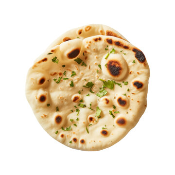 Garlic naan isolated on transparent or white background, png