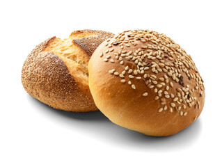Plain kaiser rolls isolated on transparent or white background, png