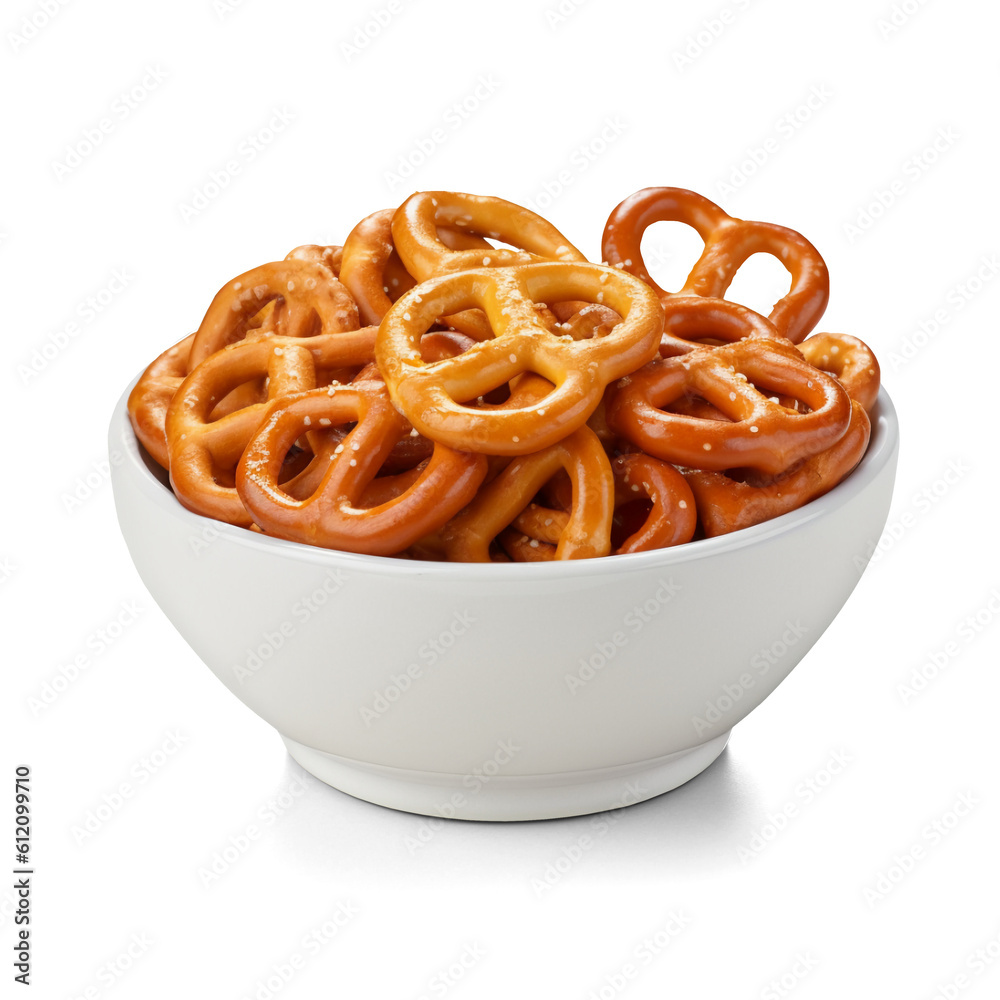 Wall mural salted pretzels in bowl isolated on transparent or white background, png