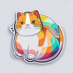 sticker cat colorful cute round cat contour vector white background