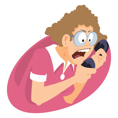 Girl swears into phone. Illustration for internet and mobile website.