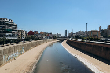 Fototapeta na wymiar Beirut, Lebanon — 24.04.2023: The Beirut River in the city of the same name, which flows into the Mediterranean Sea
