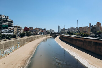 Fototapeta na wymiar Beirut, Lebanon — 24.04.2023: The Beirut River in the city of the same name, which flows into the Mediterranean Sea