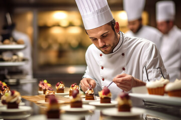 male master chef chocolatier working in artisanal professional chocolate laboratory, AI Generative