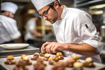 male master chef chocolatier working in artisanal professional chocolate laboratory, AI Generative