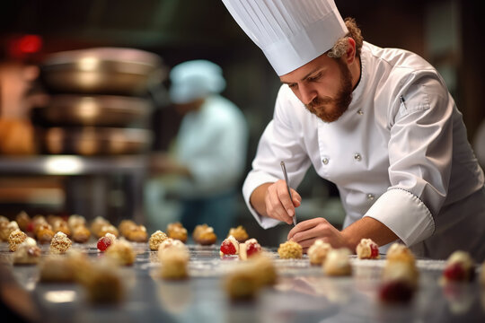 male master chef chocolatier working in artisanal professional chocolate laboratory, AI Generative