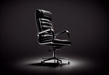 Office black leather chair armchair on a black background. AI generative.