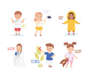 Little Boy and Girl Showing Sense Vector Illustration Set