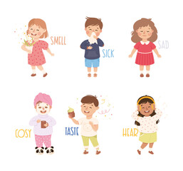 Little Boy and Girl Showing Sense Vector Illustration Set