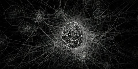 black and white abstraction of a cell or bacteria macro in a blurred background