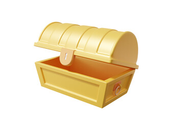 Chest golden icon on isolated background. Open treasure box coffer concept. wealth ancient concept. minimal cartoon style cute smooth element. 3d rendering illustration