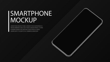 Smartphone mockup in black and white on a dark background. A phone with a shadow on a dark background.