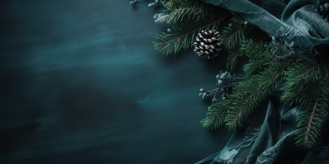 Winter-themed banner with green branches